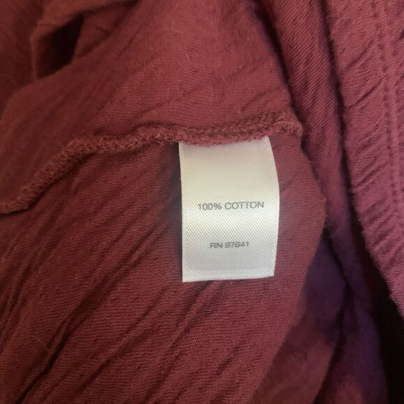 Pure J. Jill Small Burgundy Textured Crinkle Hooded Pullover Sweatshirt Blouse - Picture 7 of 8